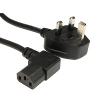UK 13A Plug to IEC Right Angled C13 Power Cable – 1.8m – Black – Fused Mains Lead