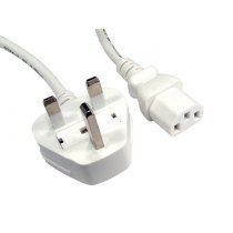 UK 13A Plug to IEC C13 Power Cable – 1.8m – White – Fused Mains Lead
