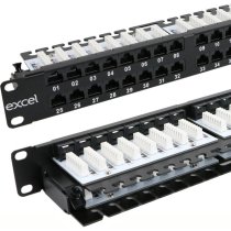 Excel Cat5e 48 Port Unscreened Patch Panel Right-Angled 1U LSA Punch Down Black