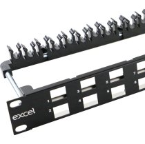 Excel 24 port angled unloaded 1U black UTP keystone frame